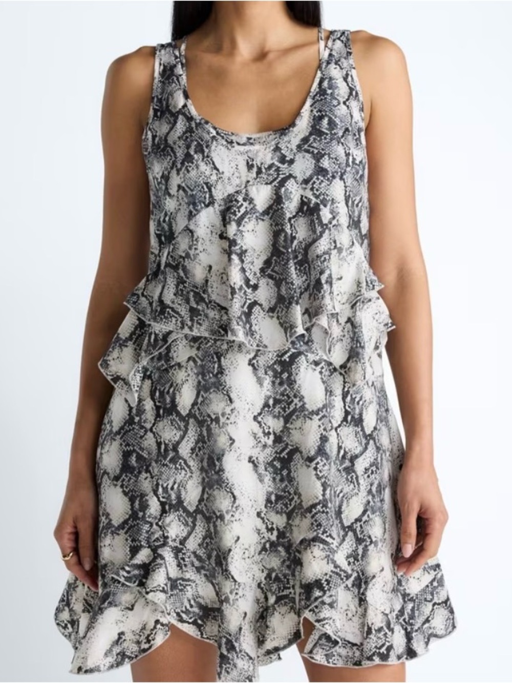 Scoop Devil Wears Prada - Black & White Snake Print Ruffle Dress